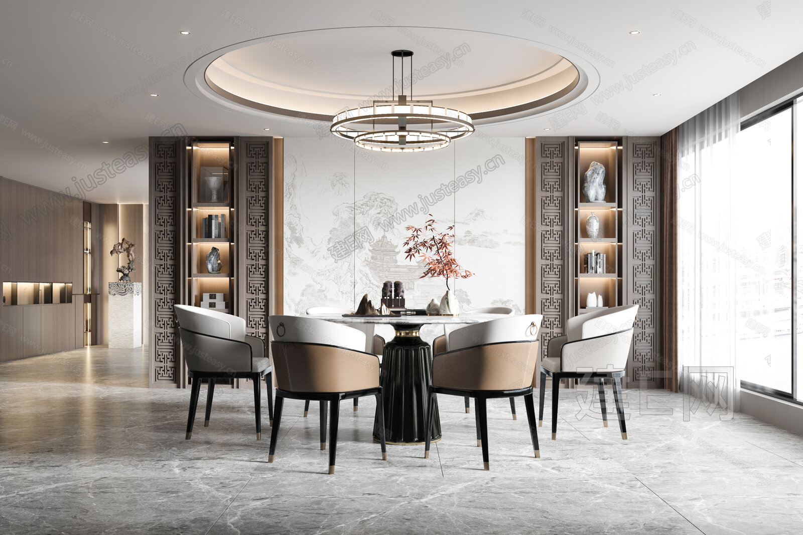 新中式餐厅模型SU模型下载[ID:105663823]_建e网su模型