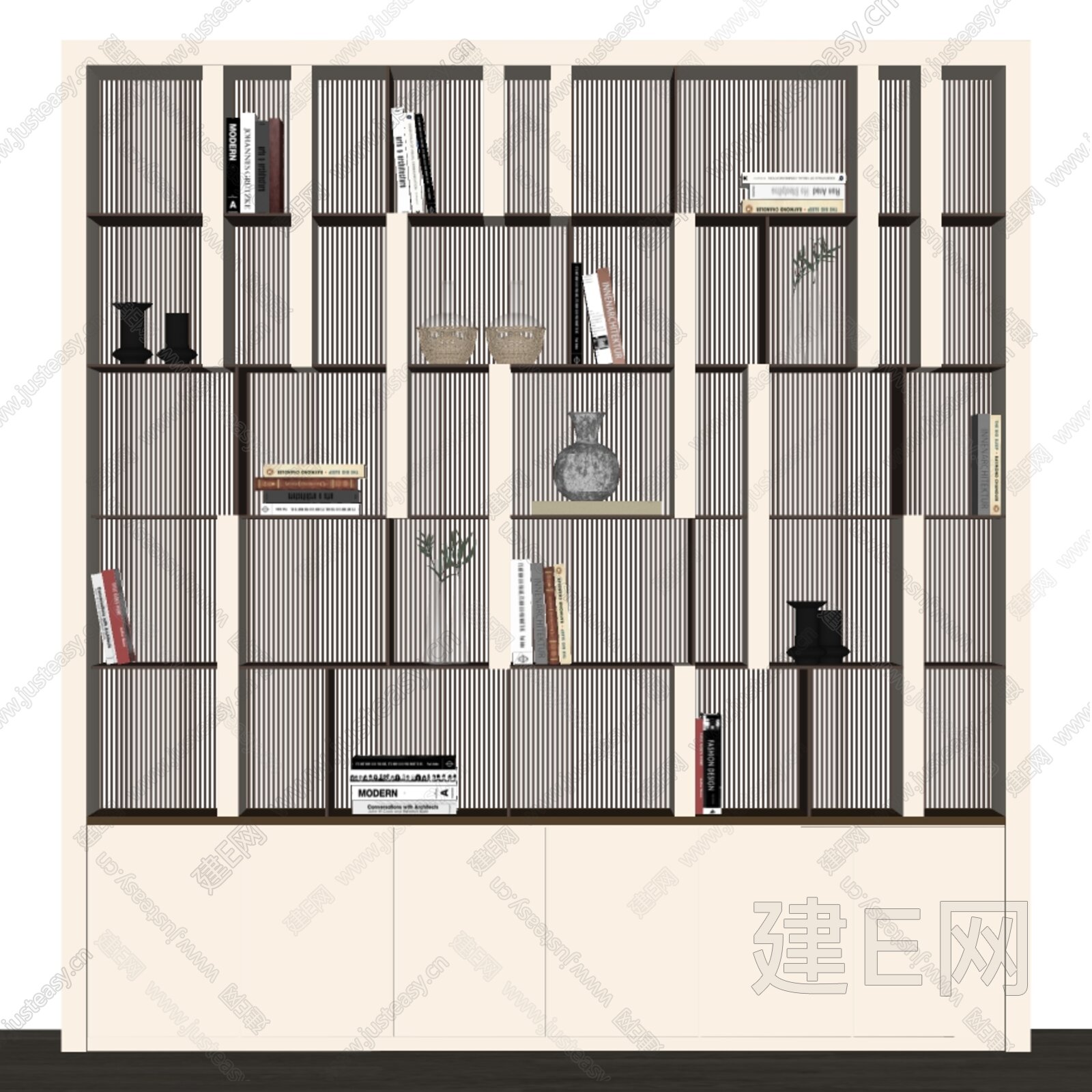 现代书柜模型SU模型下载[ID:105532793]_建E室内设计网