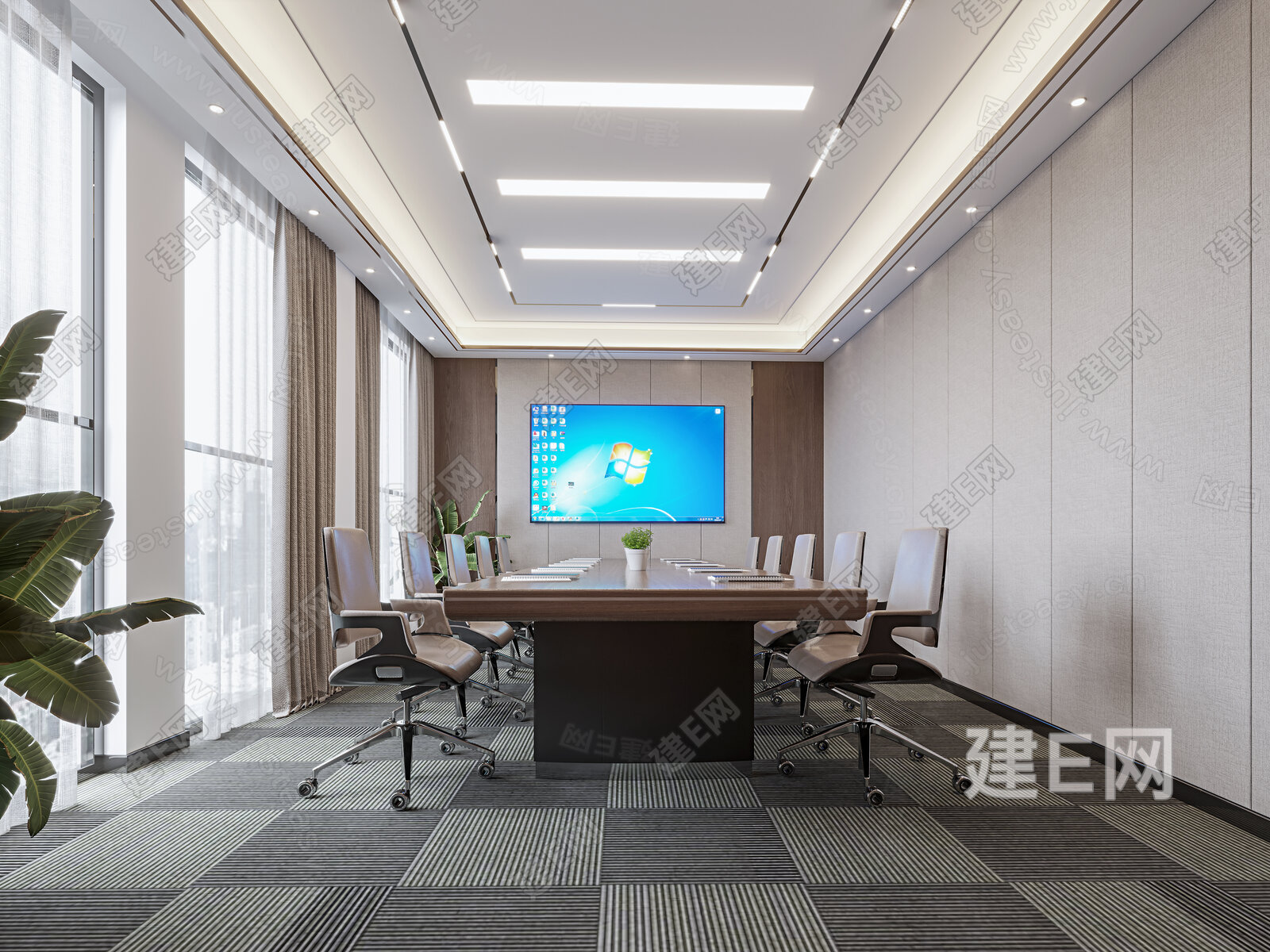 现代会议室模型SU模型下载[ID:106384868]_建e网su模型