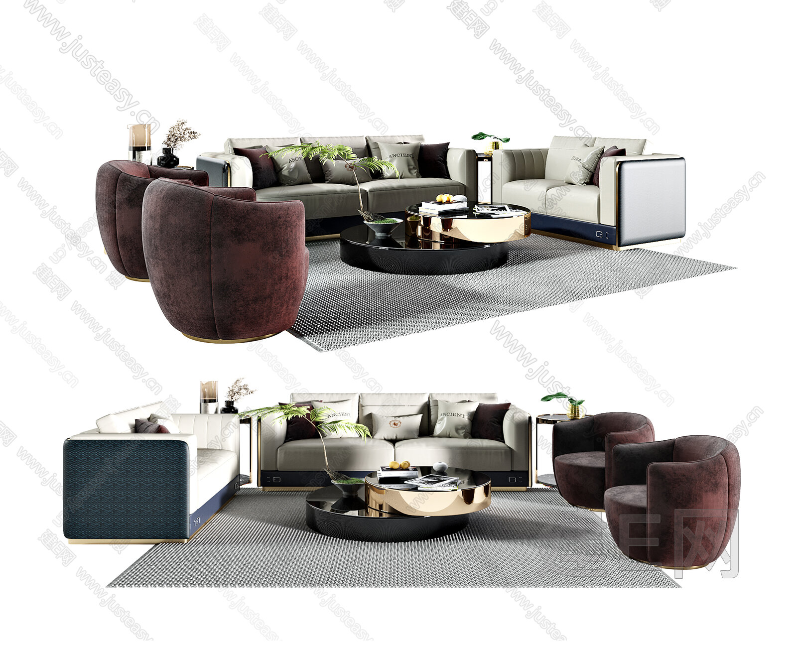 现代沙发茶几组合3d模型下载[ID:107959629]_建e网3d模型