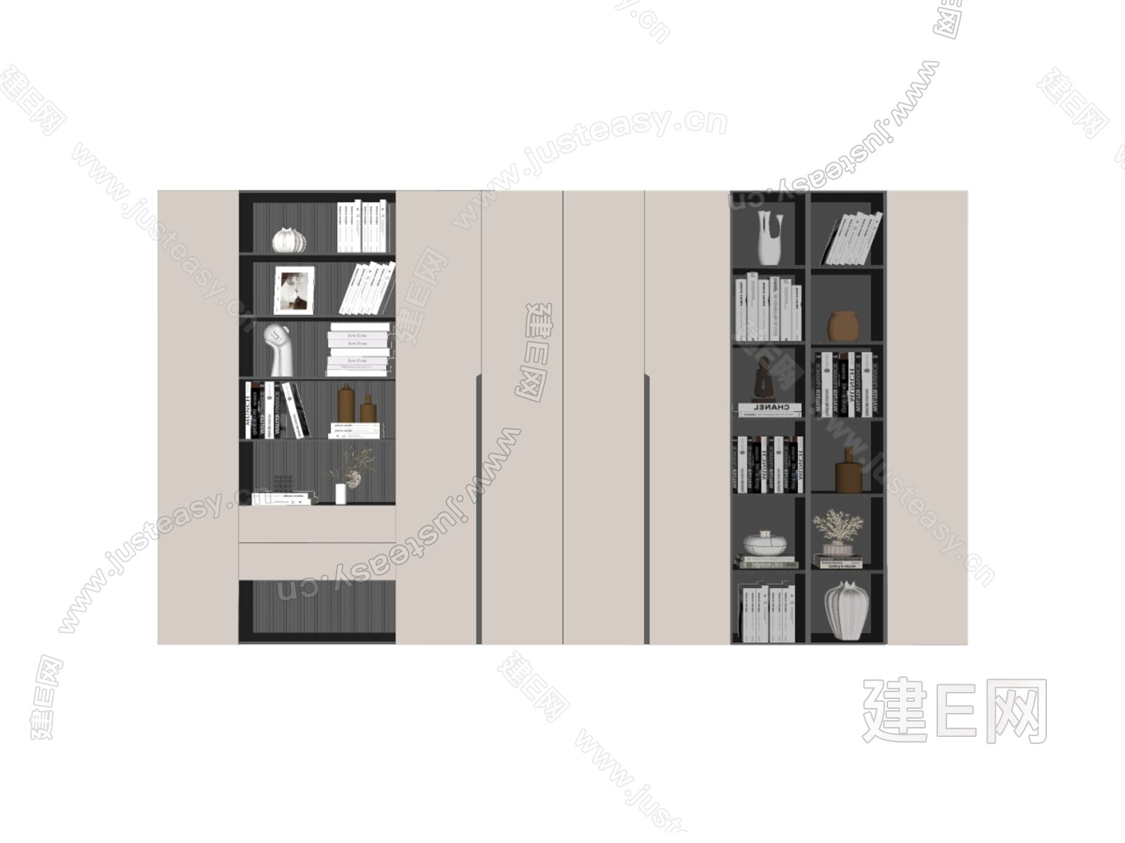 现代书柜模型SU模型下载[ID:106188061]_建e网su模型