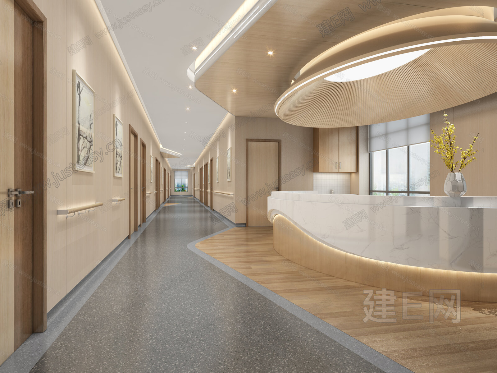 【现代医院走廊3d模型】建e网_现代医院走廊3d模型下载[ID:107959667]_打造3d现代医院走廊模型免费下载平台