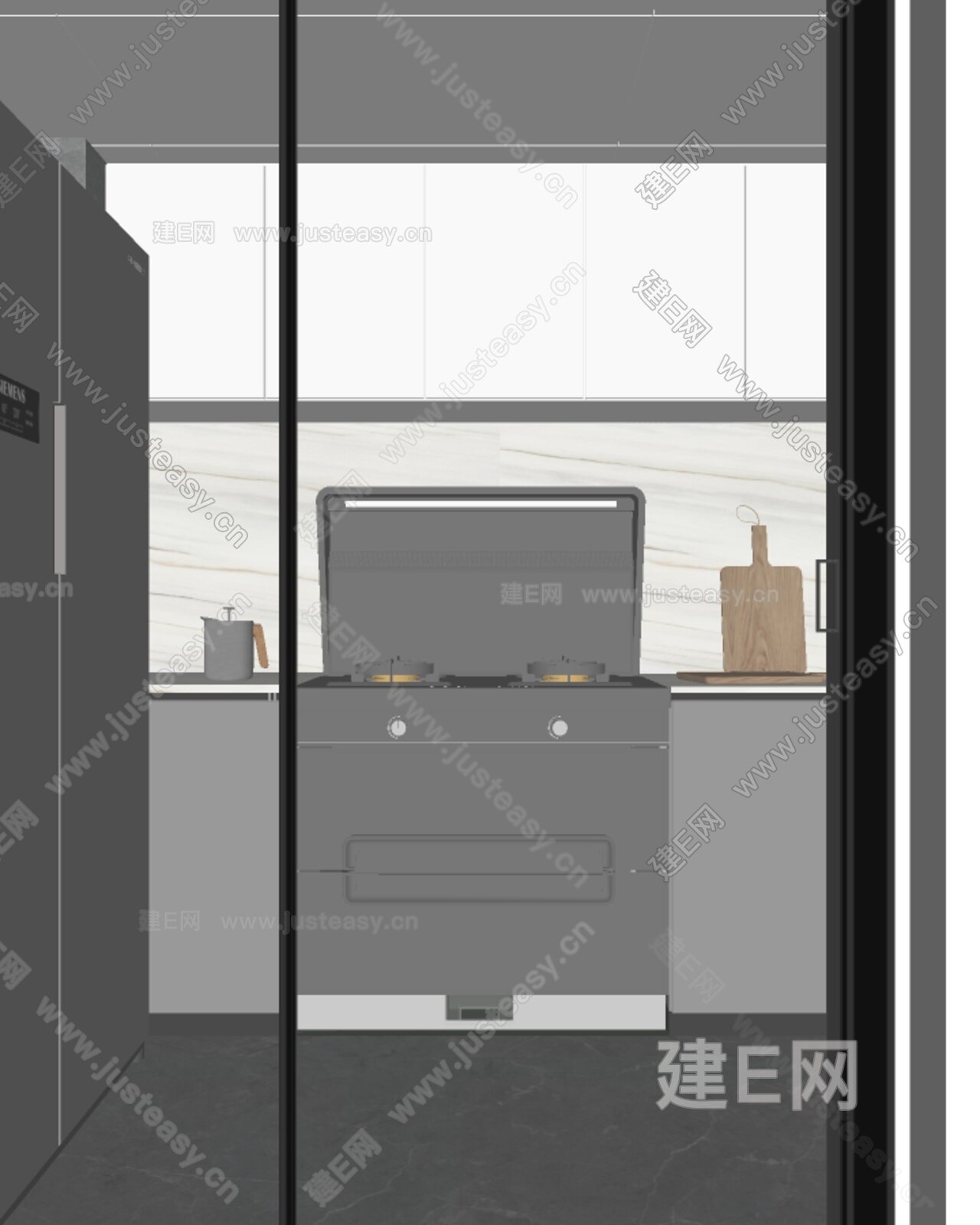 现代厨房SU模型下载[ID:105991533]，现代厨房，SU模型下载