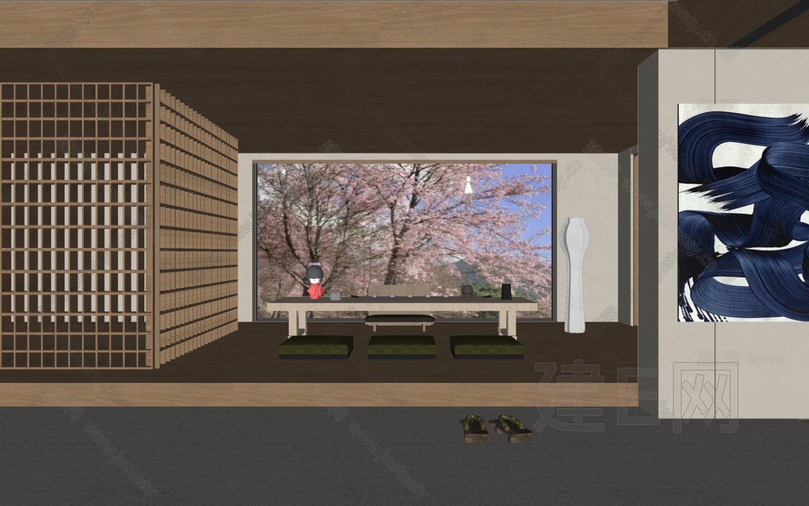 日式茶室模型SU模型下载[ID:105991454]_建E室内设计网