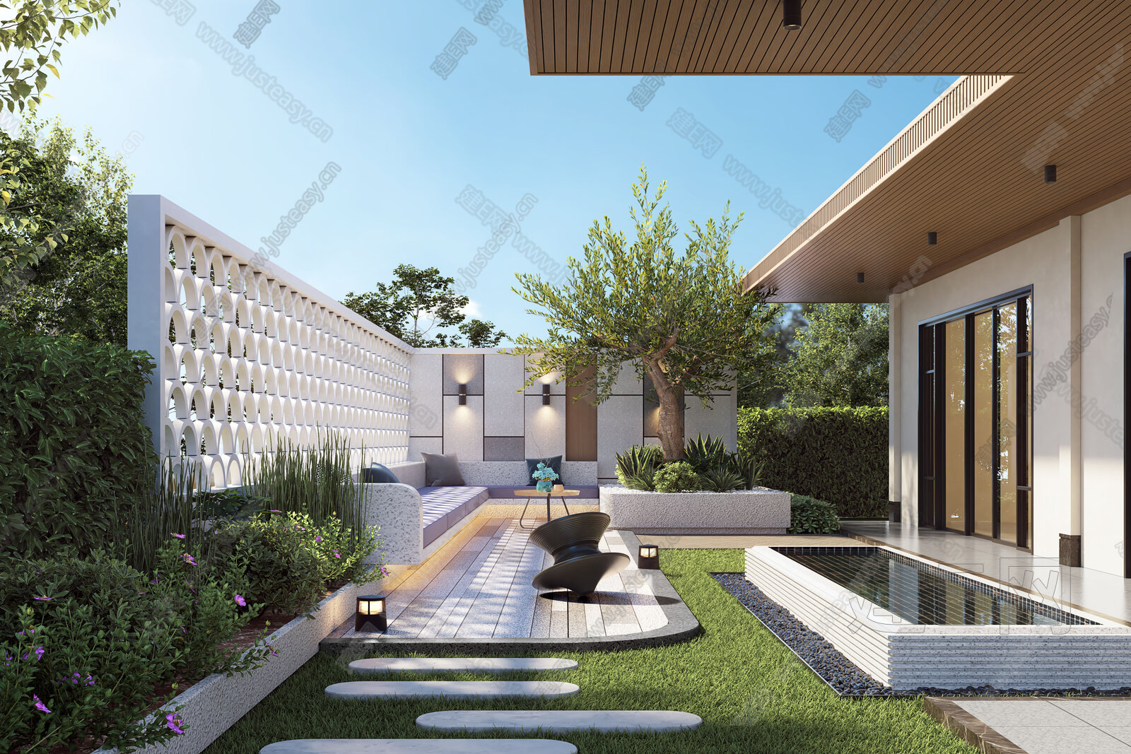 现代庭院景观3d模型下载[ID:107697611]_建e网3d模型