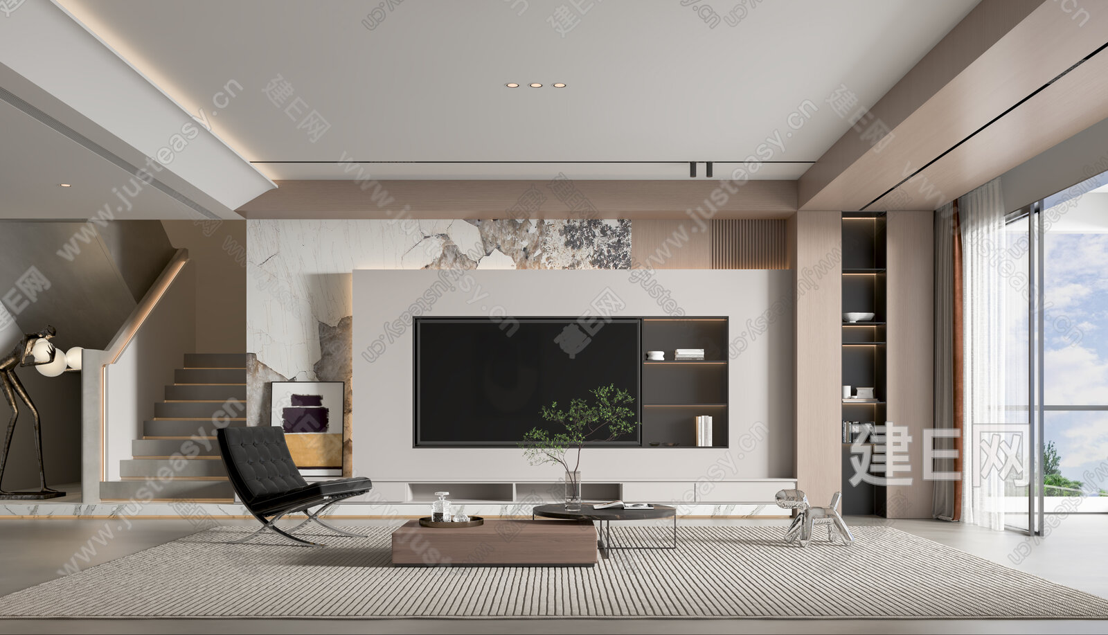 现代客厅模型SU模型下载[ID:114838837]_建e网su模型