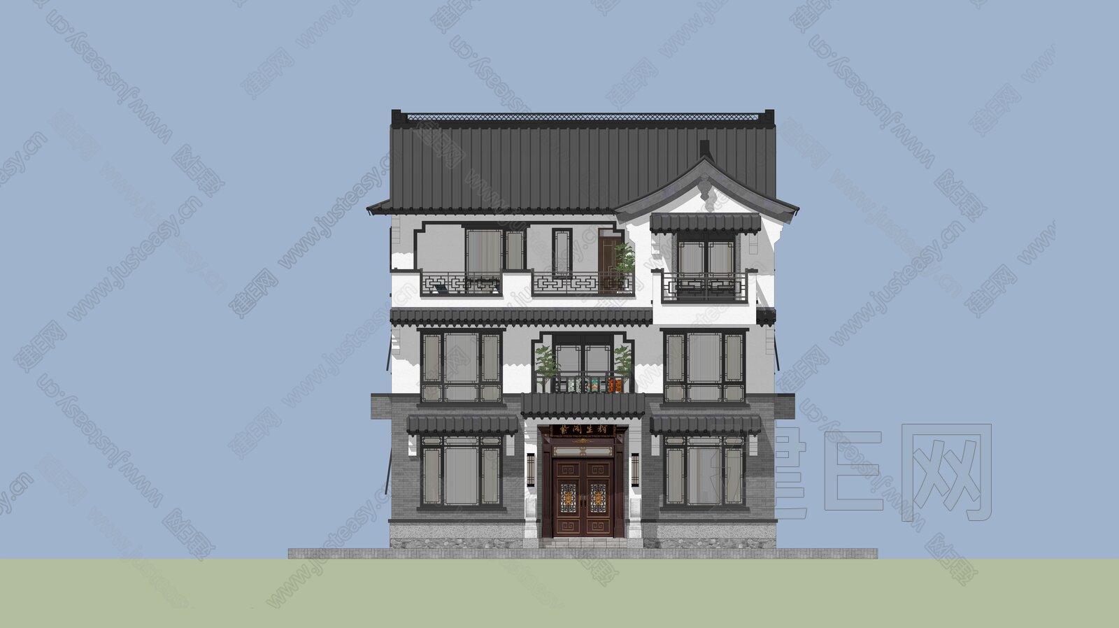 新中式别墅模型SU模型下载[ID:106056975]_建e网su模型