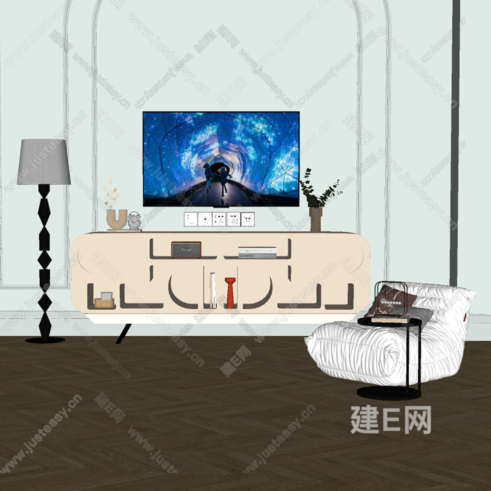 现代电视柜模型SU模型下载[ID:106778064]_建E室内设计网