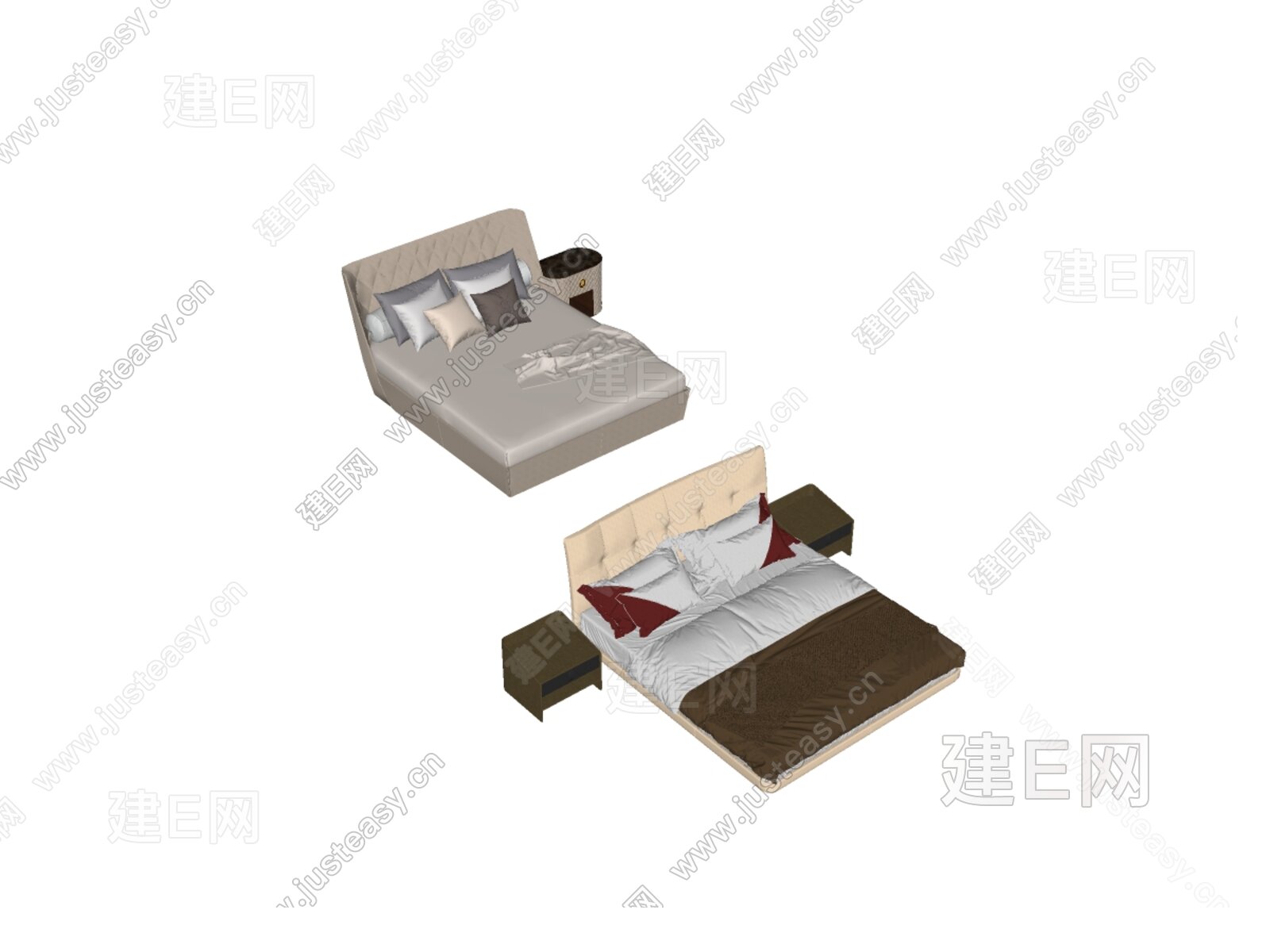 现代双人床模型SU模型下载[ID:106712414]_建E室内设计网