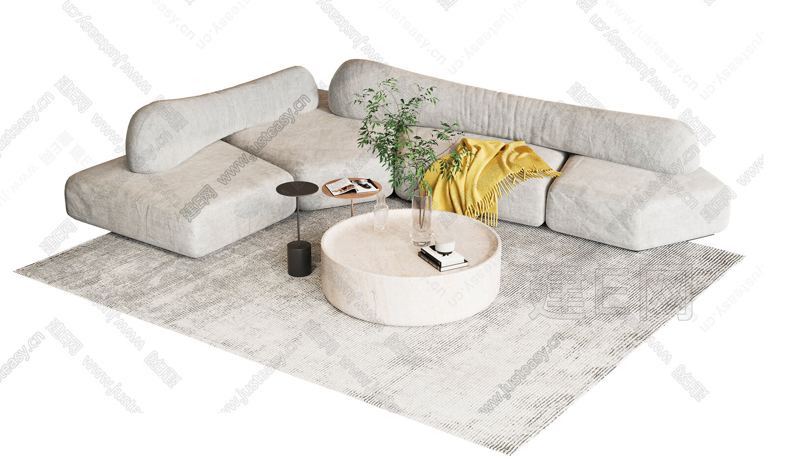 现代沙发茶几组合模型SU模型下载[ID:106581462]_建e网su模型