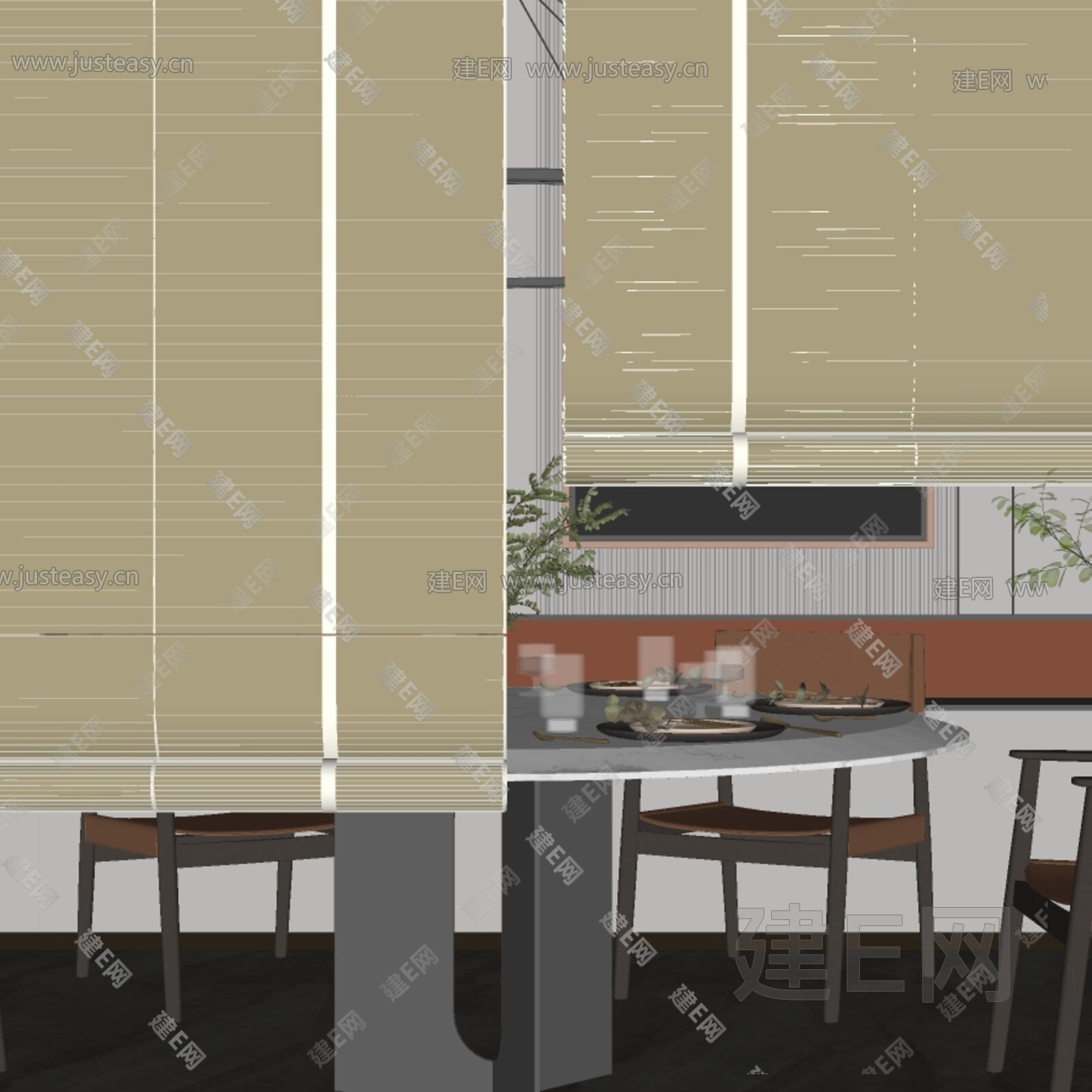 新中式卷帘模型SU模型下载[ID:107433221]_建E室内设计网
