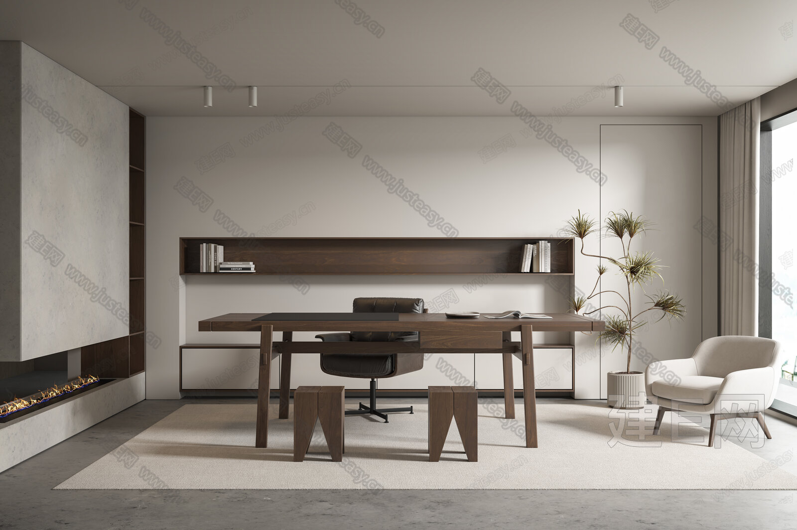 侘寂风书房模型SU模型下载[ID:107695584]_建e网su模型