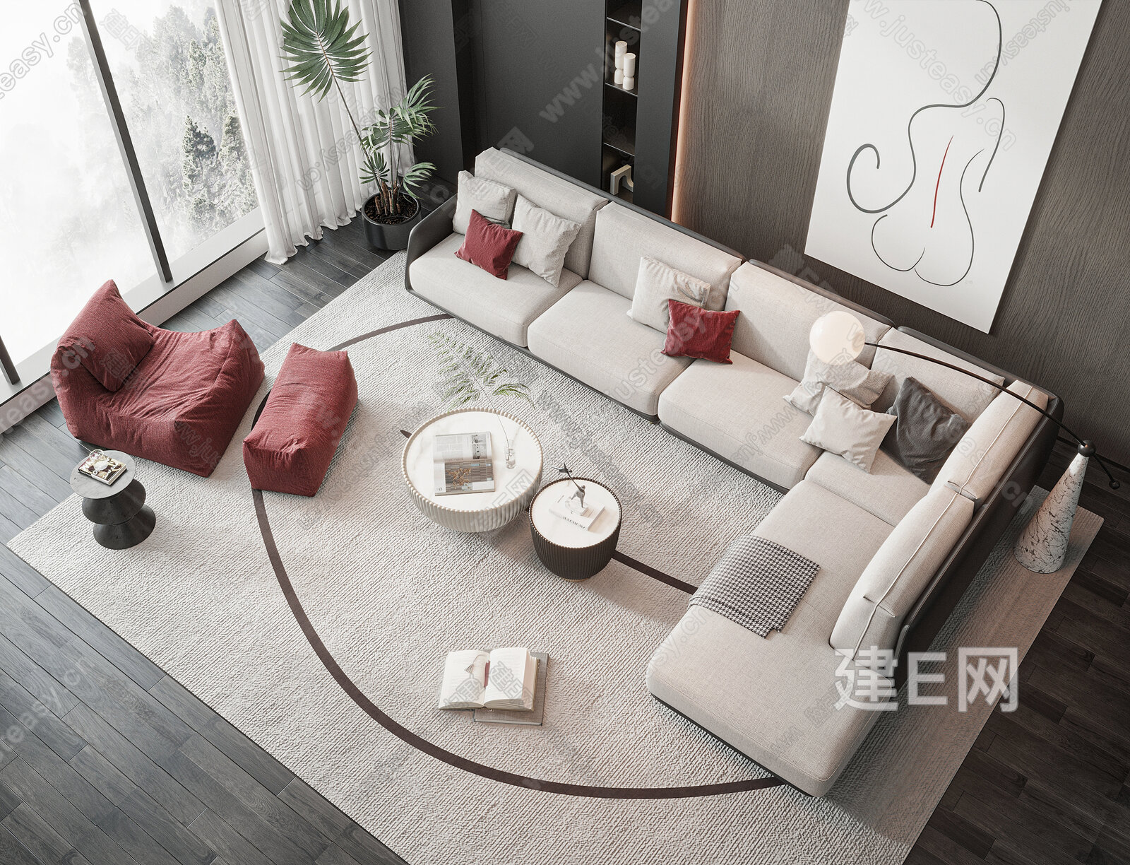 【现代沙发茶几组合3d模型】建e网_现代沙发茶几组合3d模型下载[ID:108680565]_打造3d现代沙发茶几组合模型免费下载平台