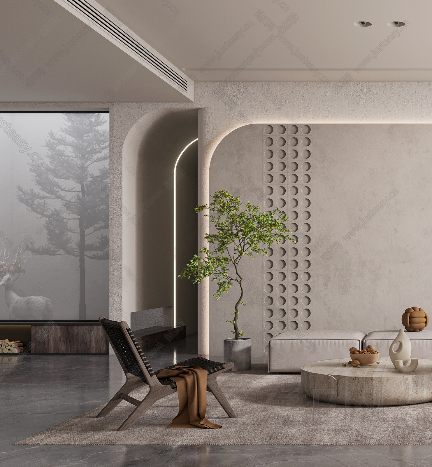 侘寂风客厅3d模型下载[ID:100881886]_建e网3d模型