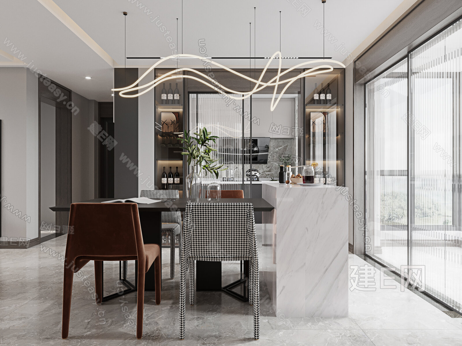 现代客餐厅3d模型下载[ID:101537213]_建e网3d模型