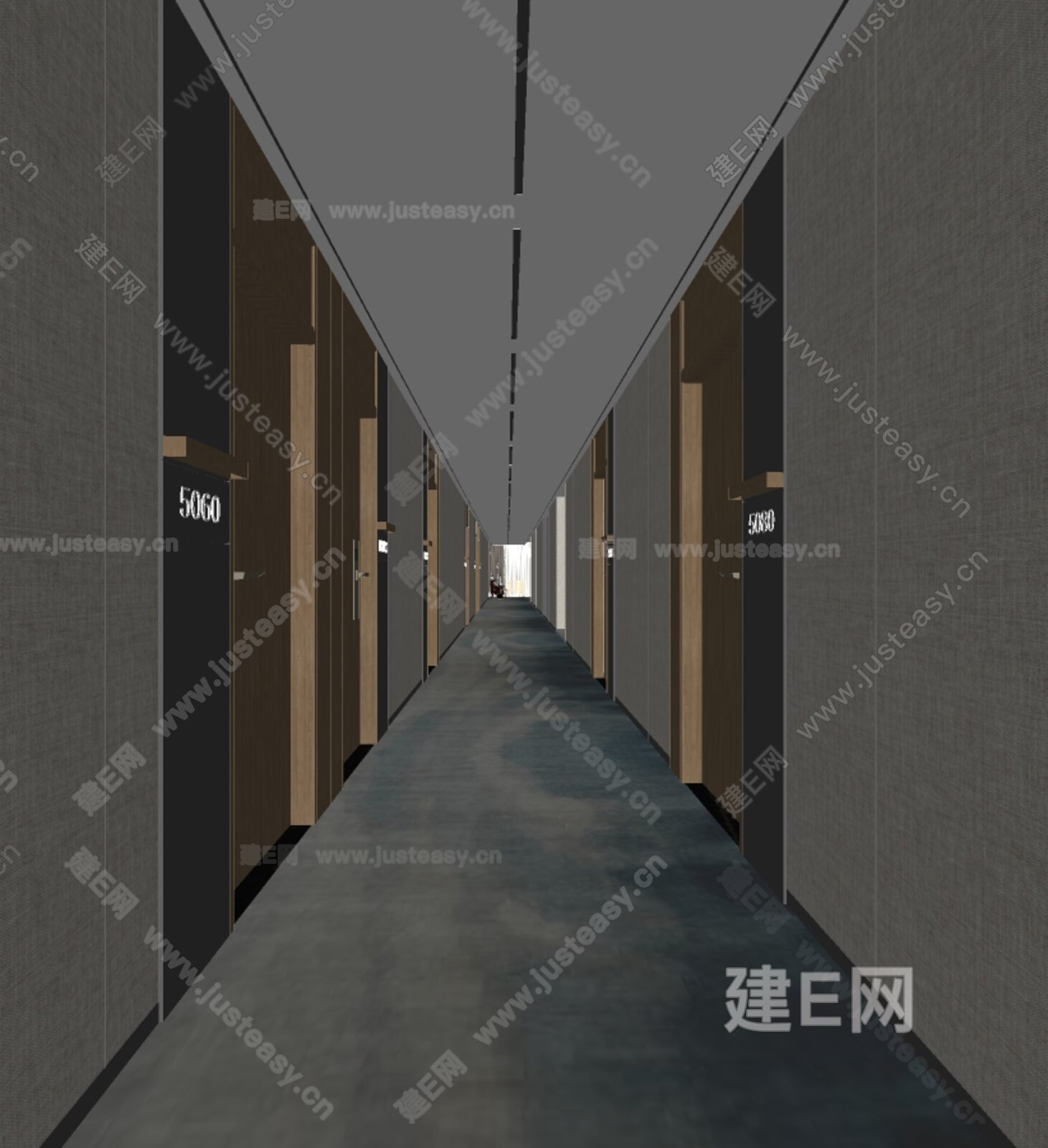 现代风宾馆过道模型SU模型下载[ID:108219707]_建e网su模型