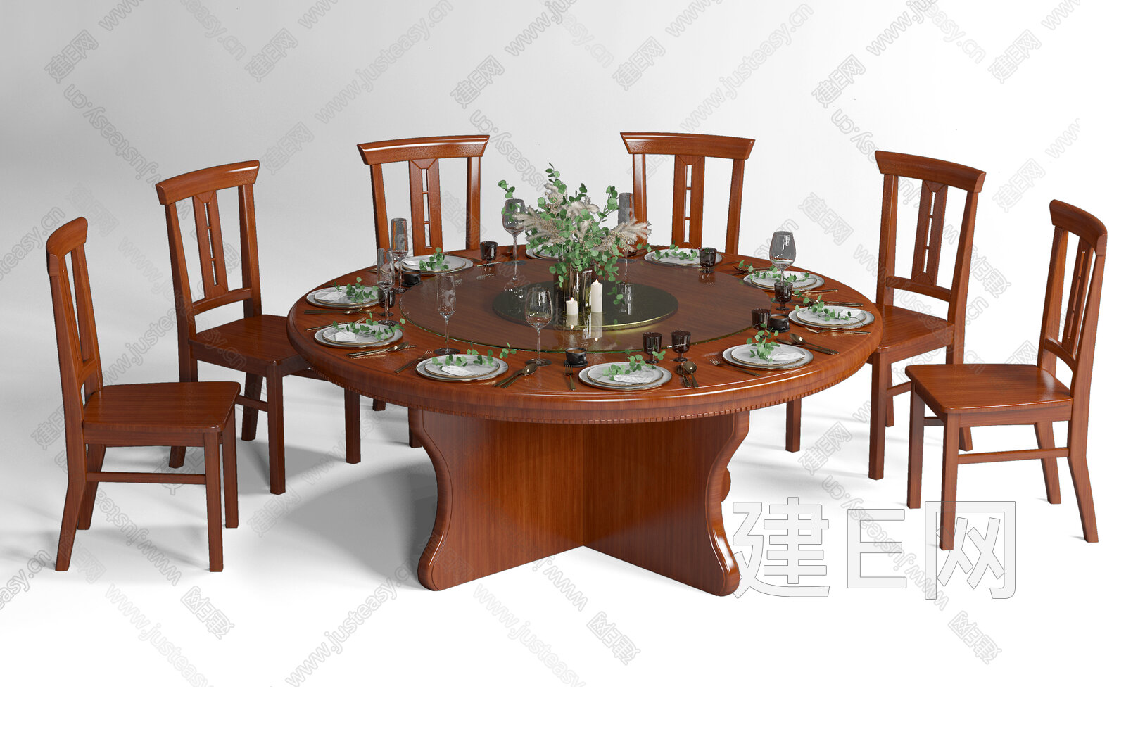 北欧宜家圆餐桌椅简约实木咖啡桌椅组合- 建E网3D模型下载网