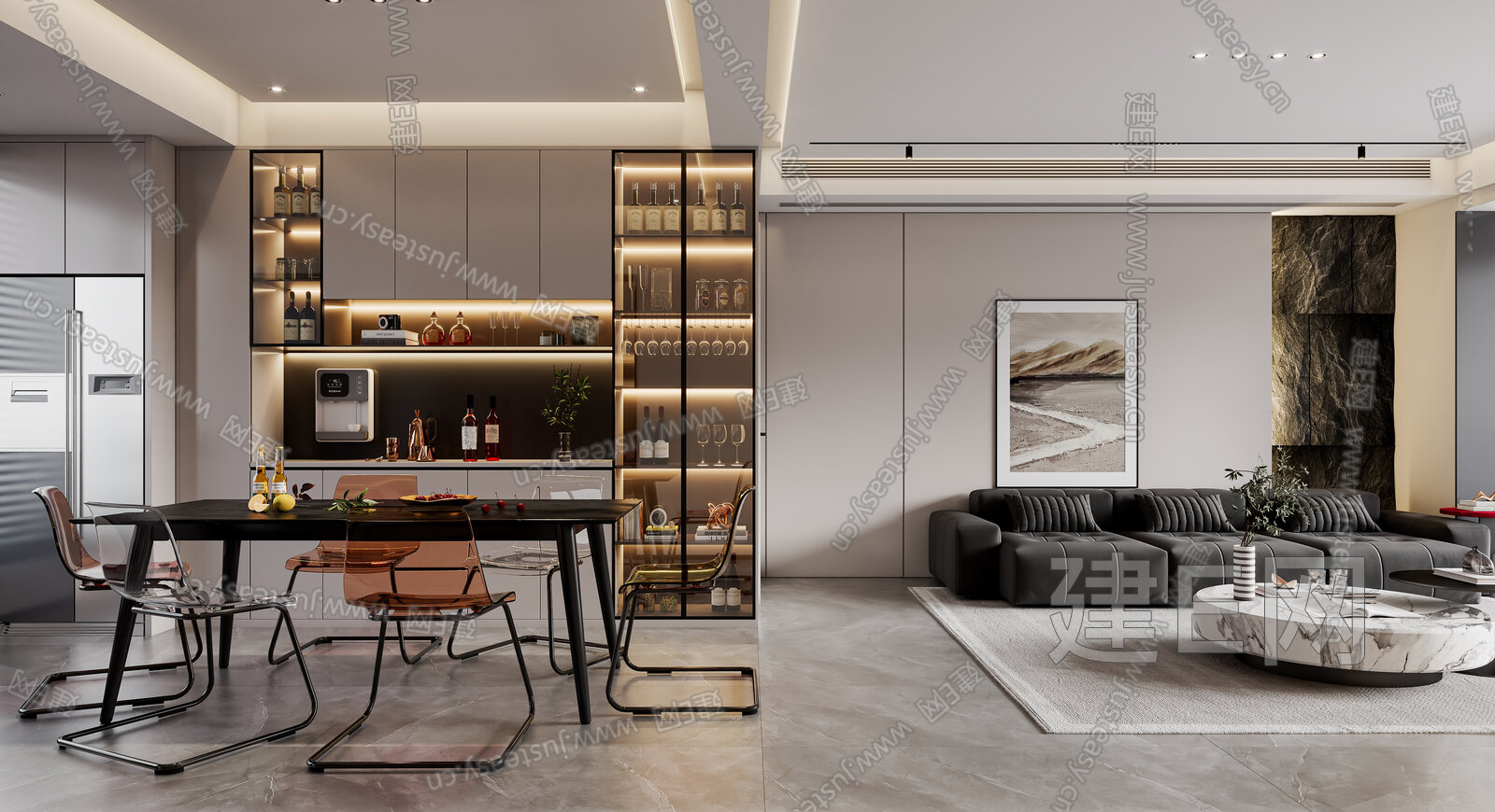 【现代客餐厅风格3d模型】建e网_现代客餐厅风格3d模型下载[ID:101209492]_打造3d现代客餐厅风格模型免费下载平台