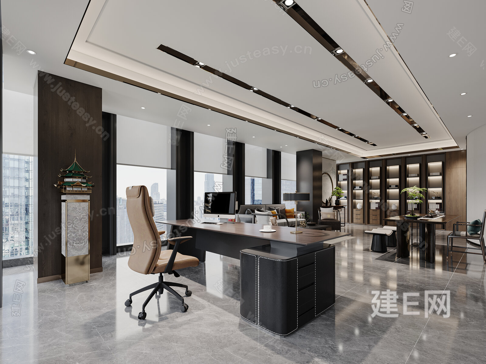 【新中式经理室3d模型】建e网_新中式经理室3d模型下载[ID:101406181]_打造3d新中式经理室模型免费下载平台