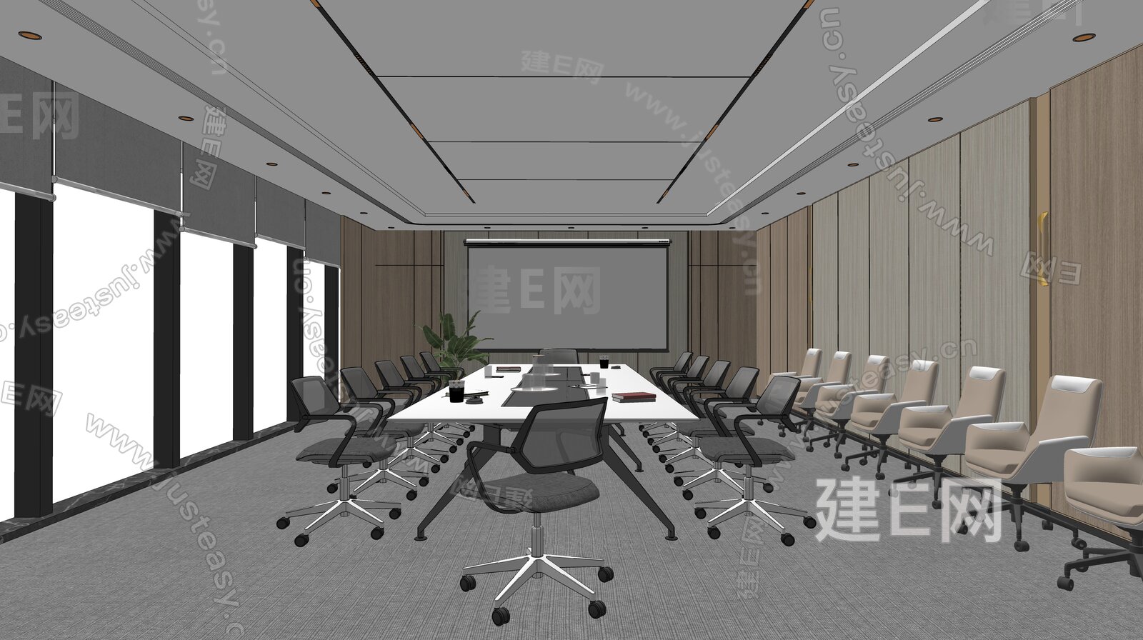 现代会议室模型SU模型下载[ID:108875247]_建e网su模型