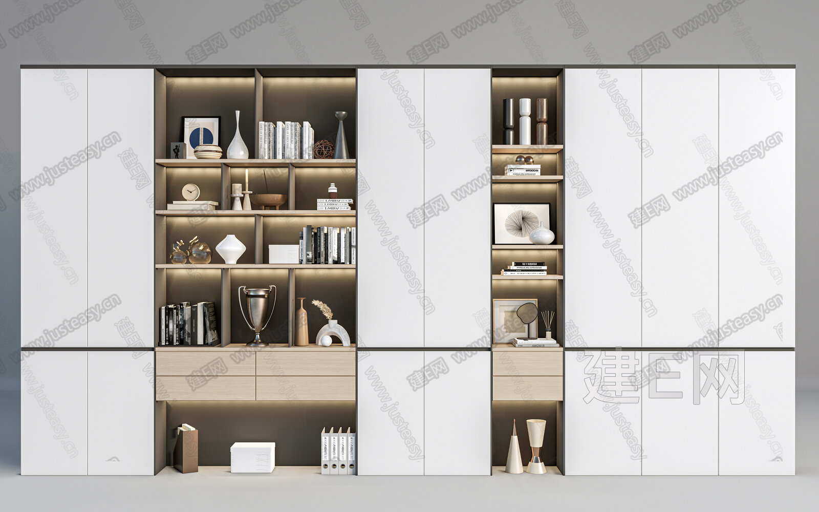 现代书柜模型SU模型下载[ID:108875045]_建e网su模型