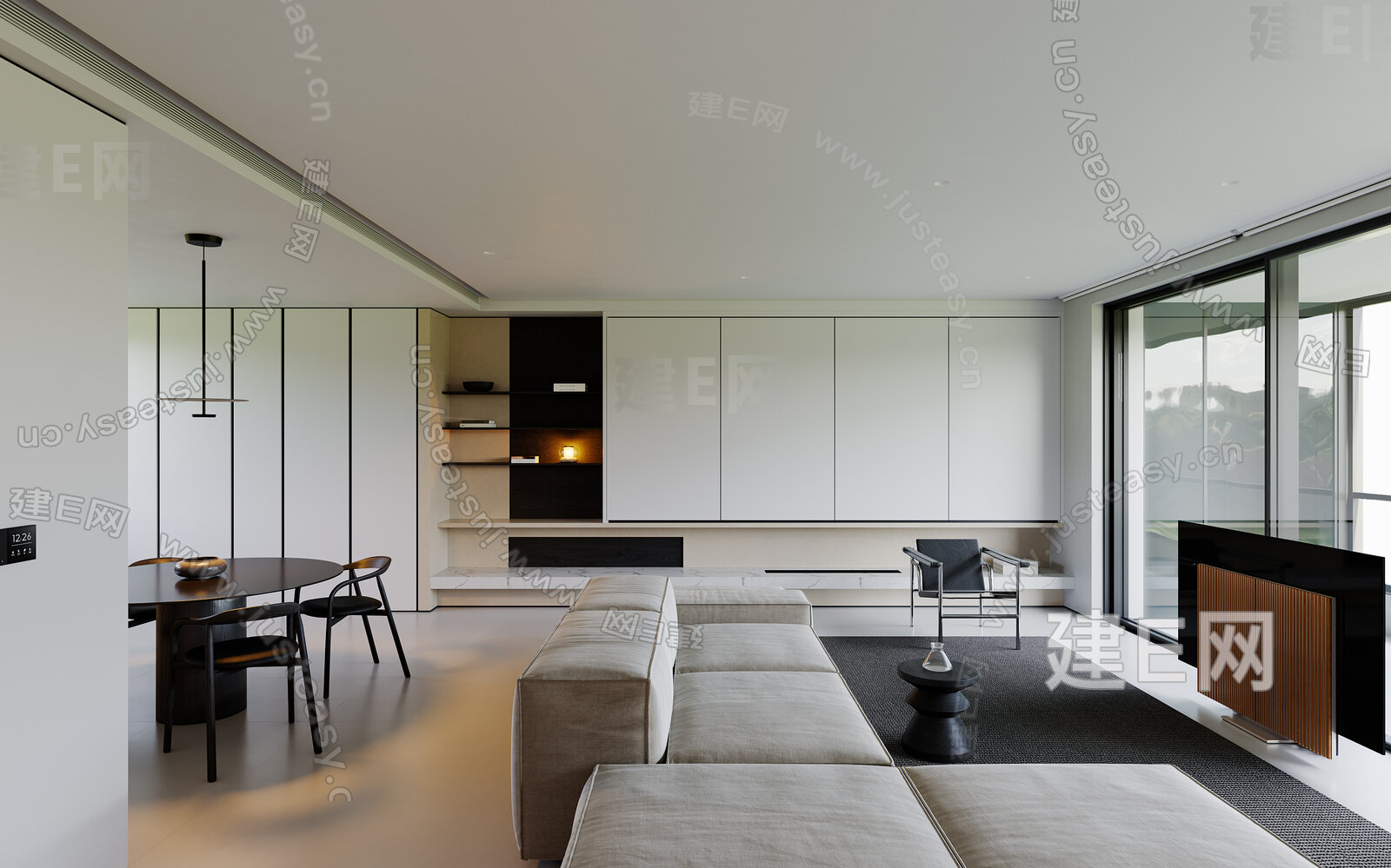 现代极简客餐厅模型SU模型下载[ID:108744167]_建e网su模型