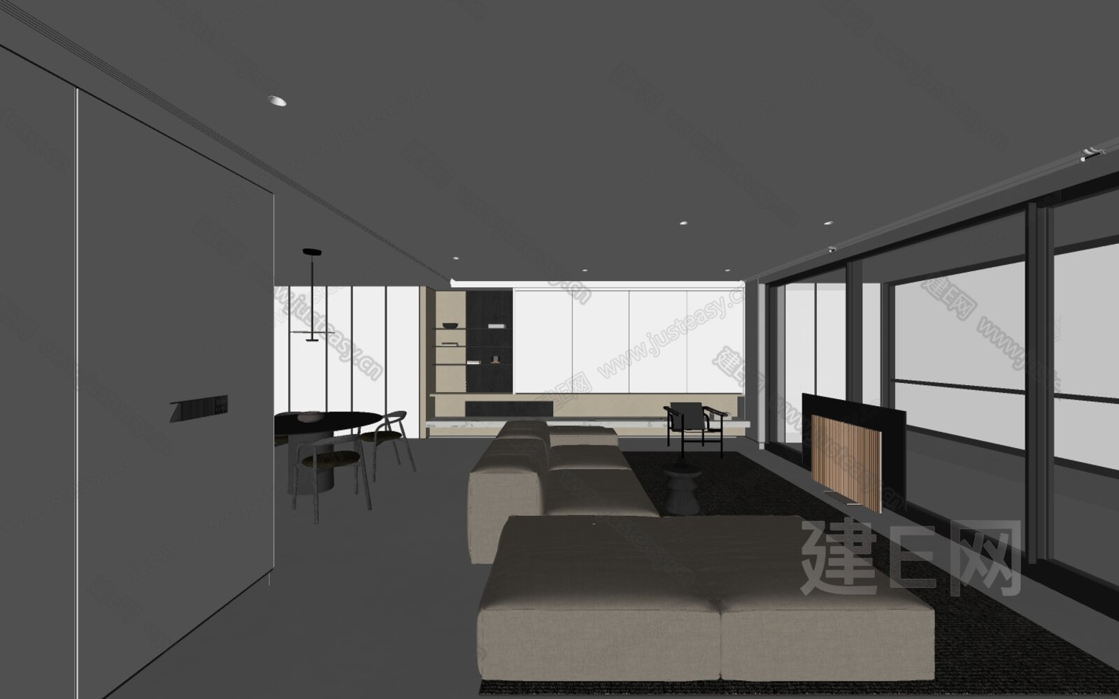 现代极简客餐厅模型SU模型下载[ID:108744167]_建e网su模型