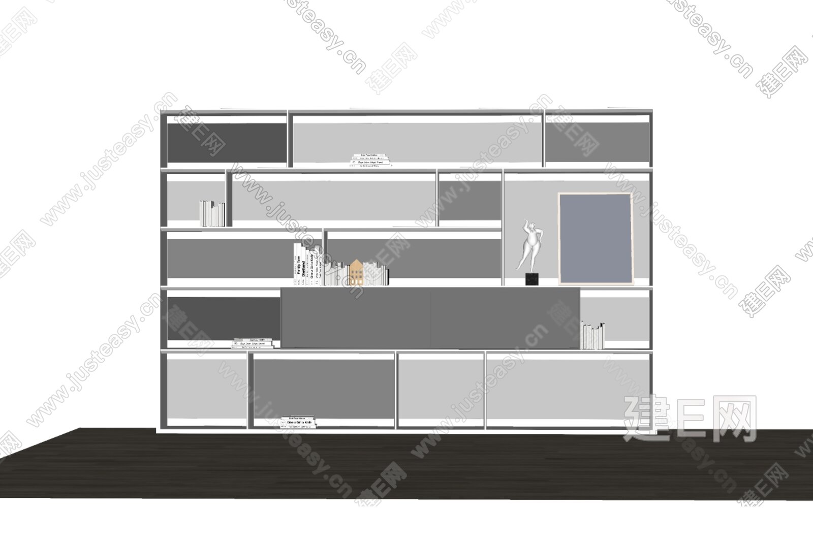 现代书柜模型SU模型下载[ID:108678422]_建e网su模型