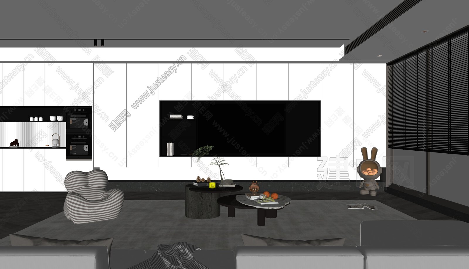 现代客厅模型SU模型下载[ID:100879740]_建e网su模型