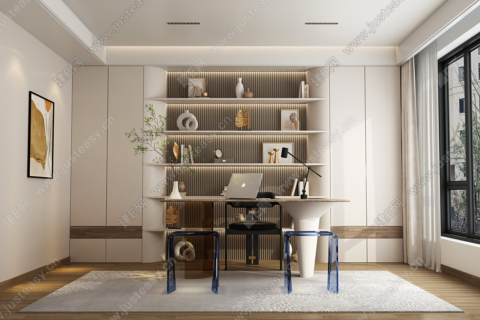 现代书房3d模型下载[ID:102716892]_建e网3d模型