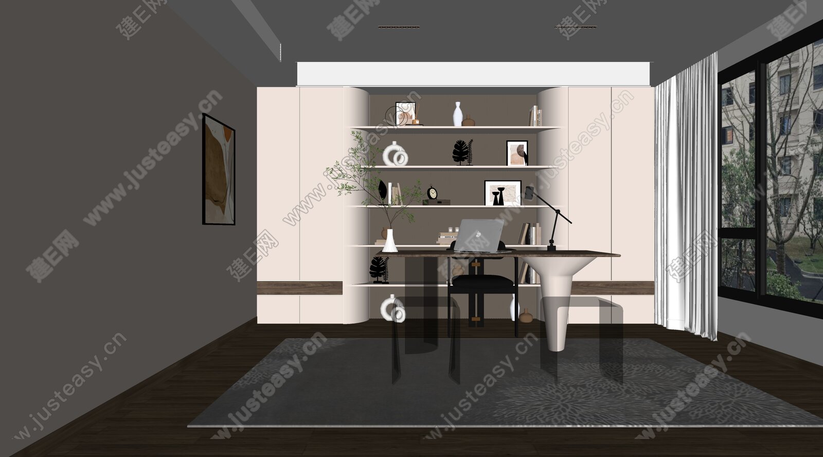 现代书房模型SU模型下载[ID:100814259]_建E室内设计网
