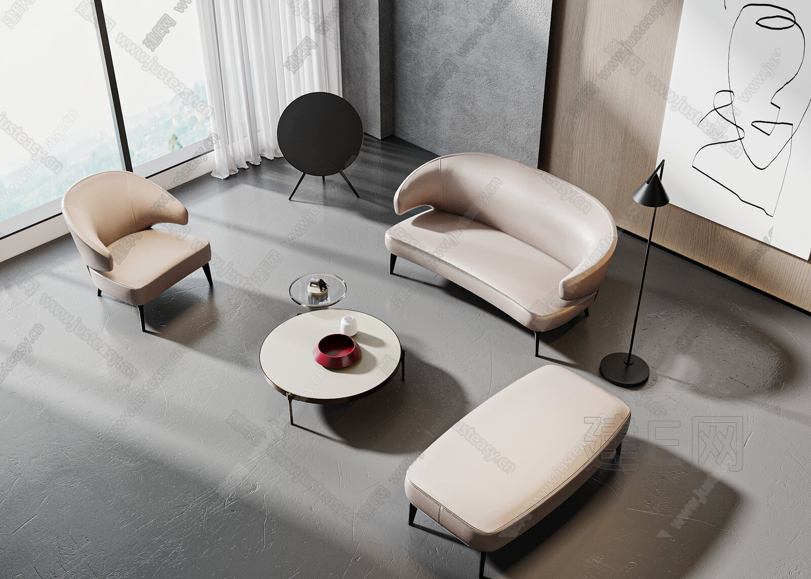 Minotti 现代沙发茶几组合模型SU模型下载[ID:101535100]_建e网su模型