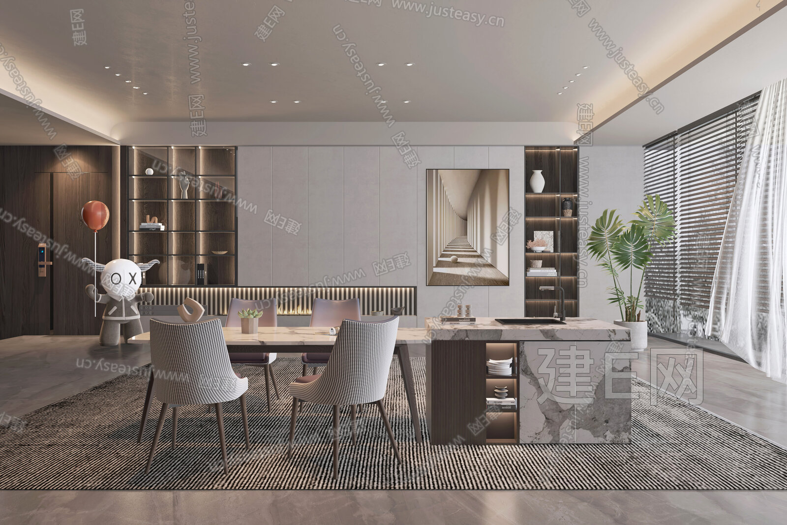 【现代餐厅3d模型】建e网_现代餐厅3d模型下载[ID:103044407]_打造3d现代餐厅模型免费下载平台