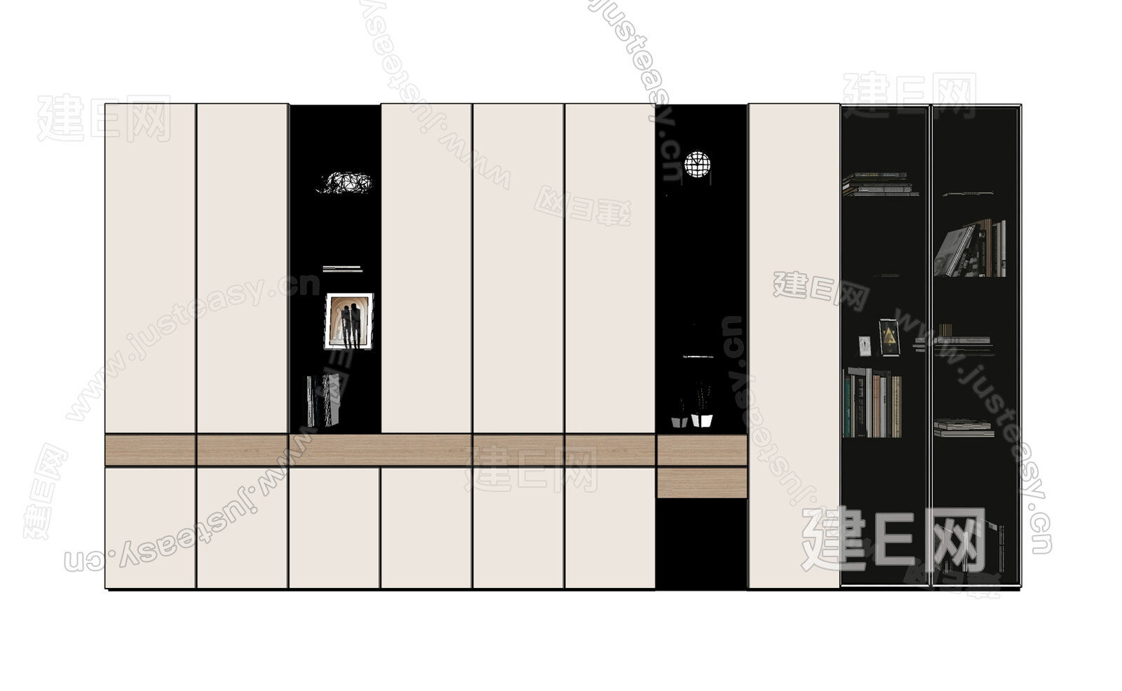 现代书柜模型SU模型下载[ID:101993982]_建E室内设计网