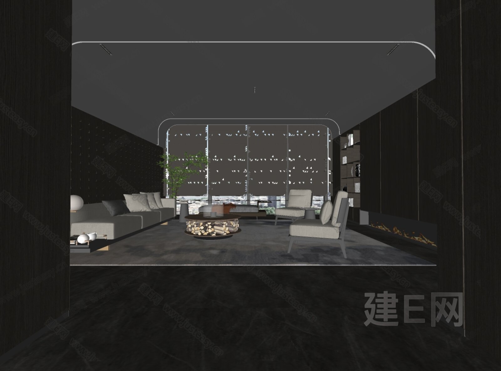 新中式售楼处洽谈区模型SU模型下载[ID:102124909]_建e网su模型