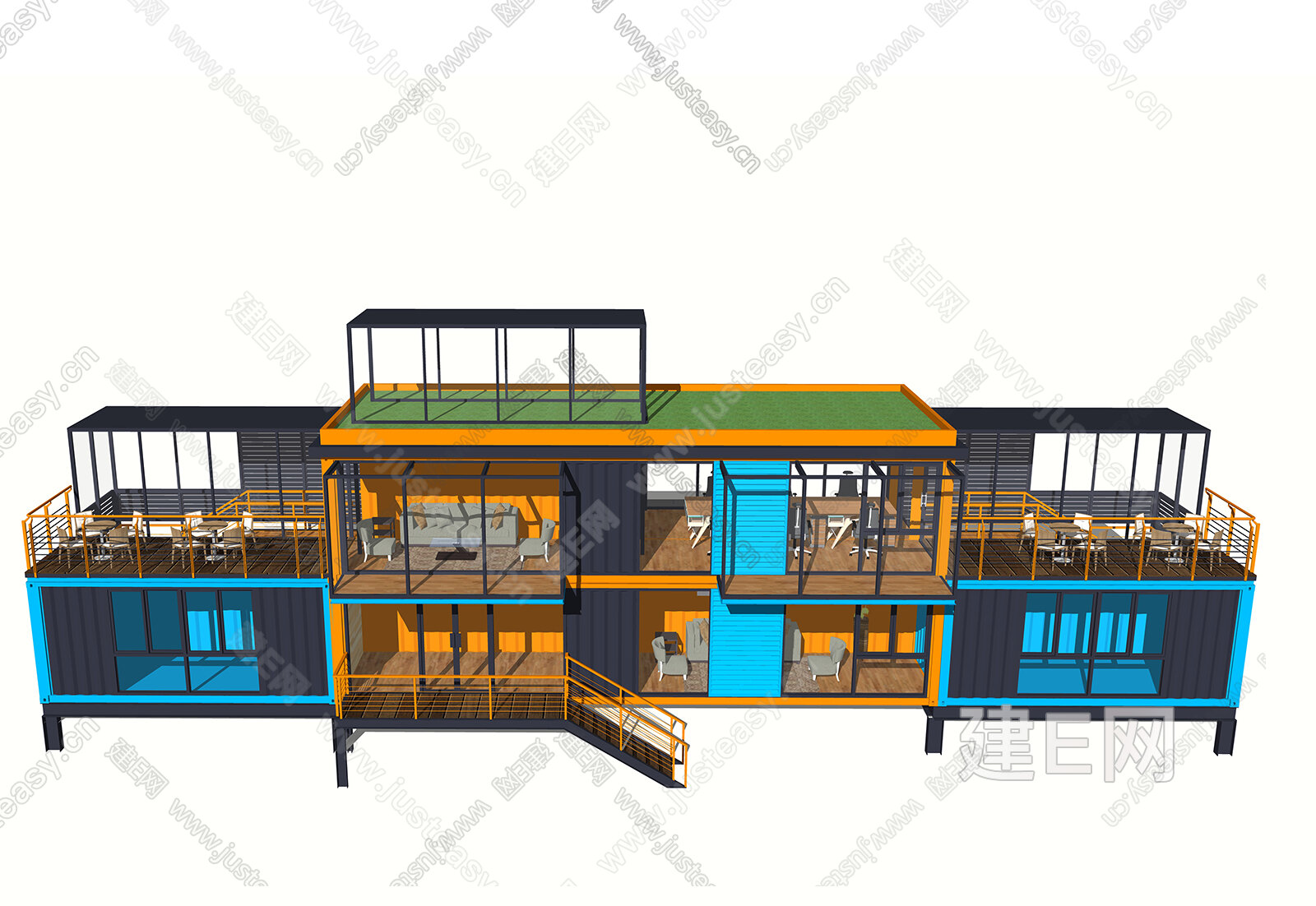 现代集装箱建筑模型SU模型下载[ID:102714730]_建E室内设计网
