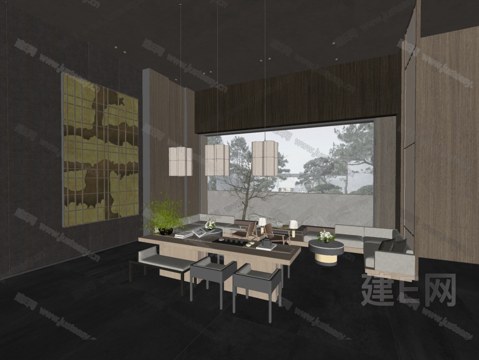 李益中 x 华润 新中式售楼处接待区模型SU模型下载[ID:103173453]_建e网su模型