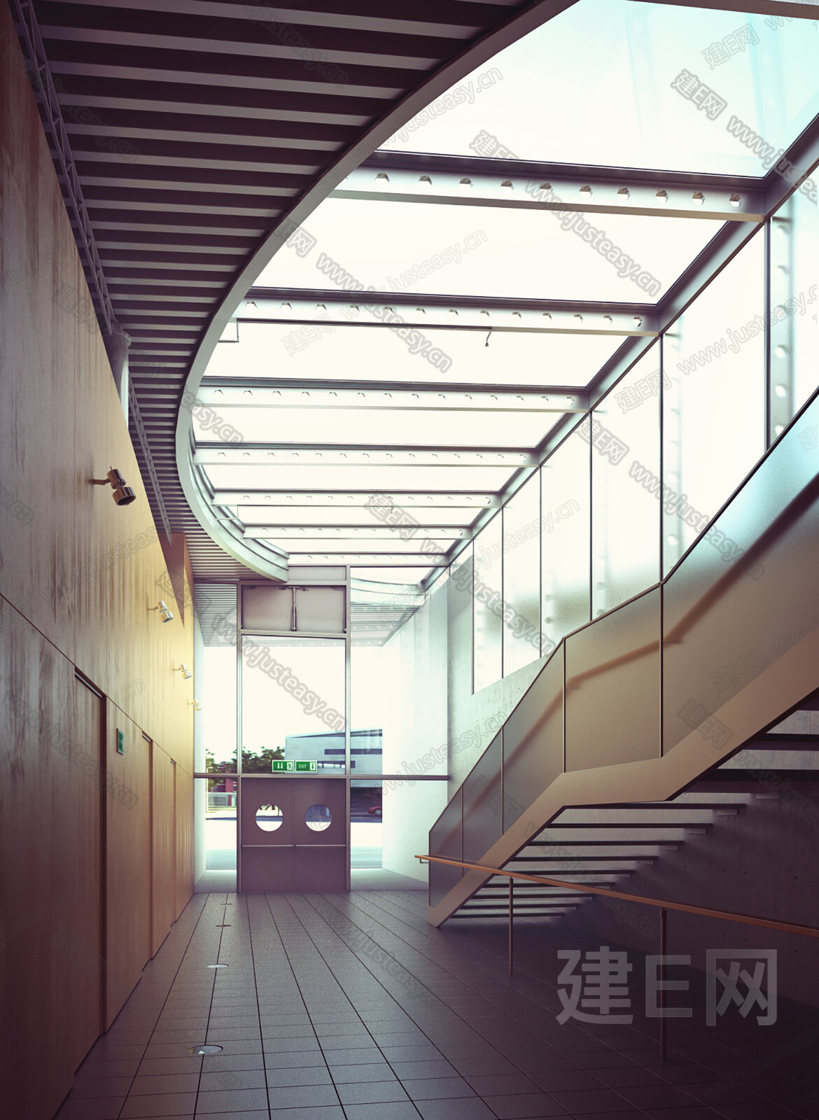 现代公司过道楼梯间3d模型下载[ID:104814074]_建e网3d模型