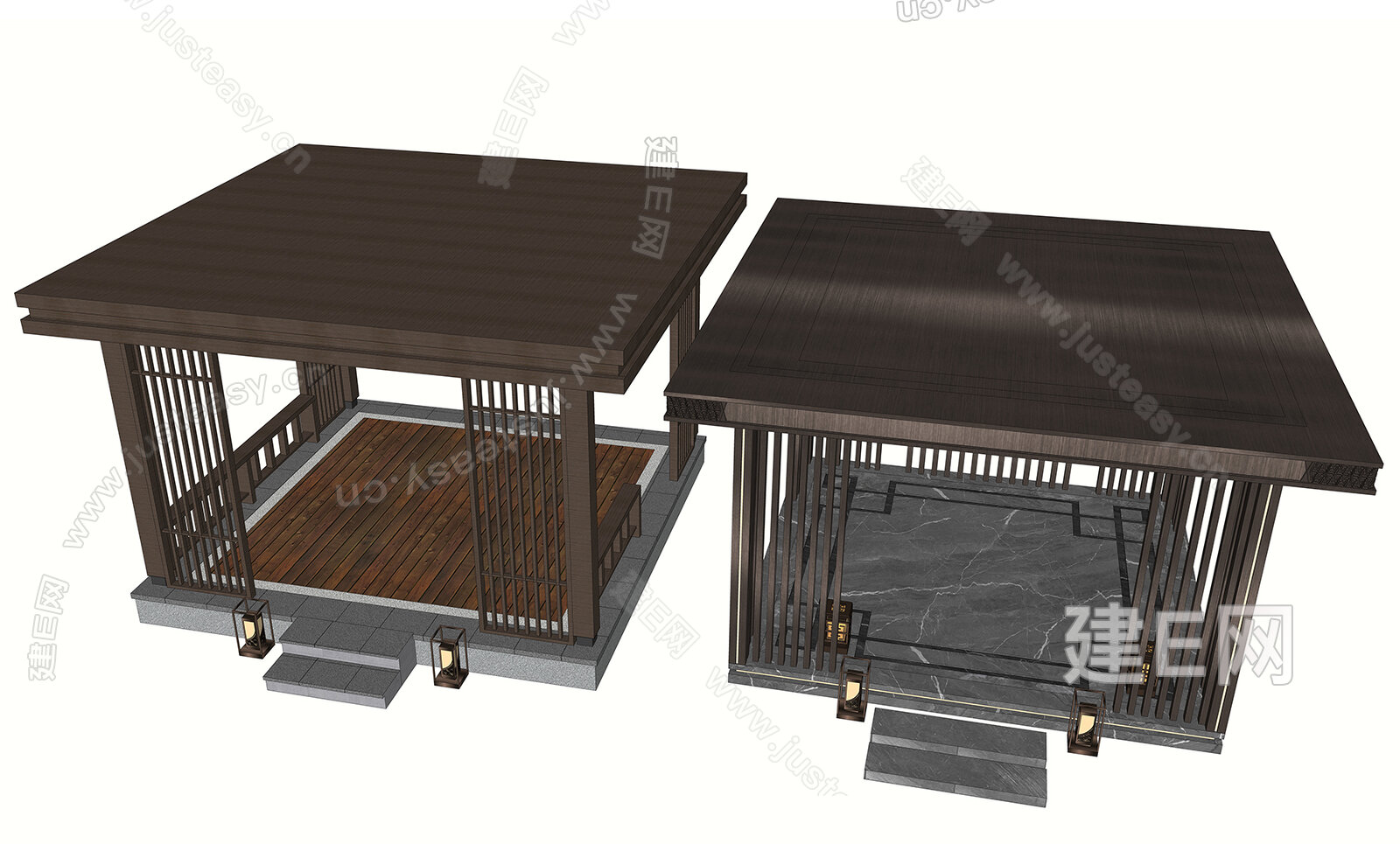 新中式景观廊架模型SU模型下载[ID:102976957]_建e网su模型