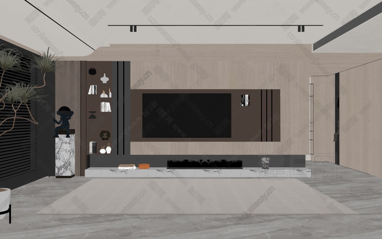 现代电视背景墙模型SU模型下载[ID:102976867]_建E室内设计网
