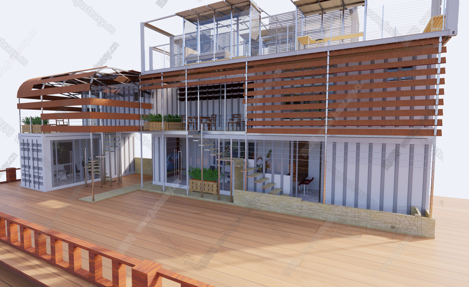 现代集装箱建筑模型SU模型下载[ID:102911319]_建e网su模型