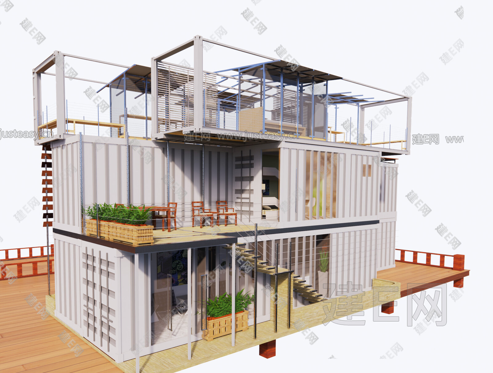 现代集装箱建筑模型SU模型下载[ID:102911319]_建e网su模型