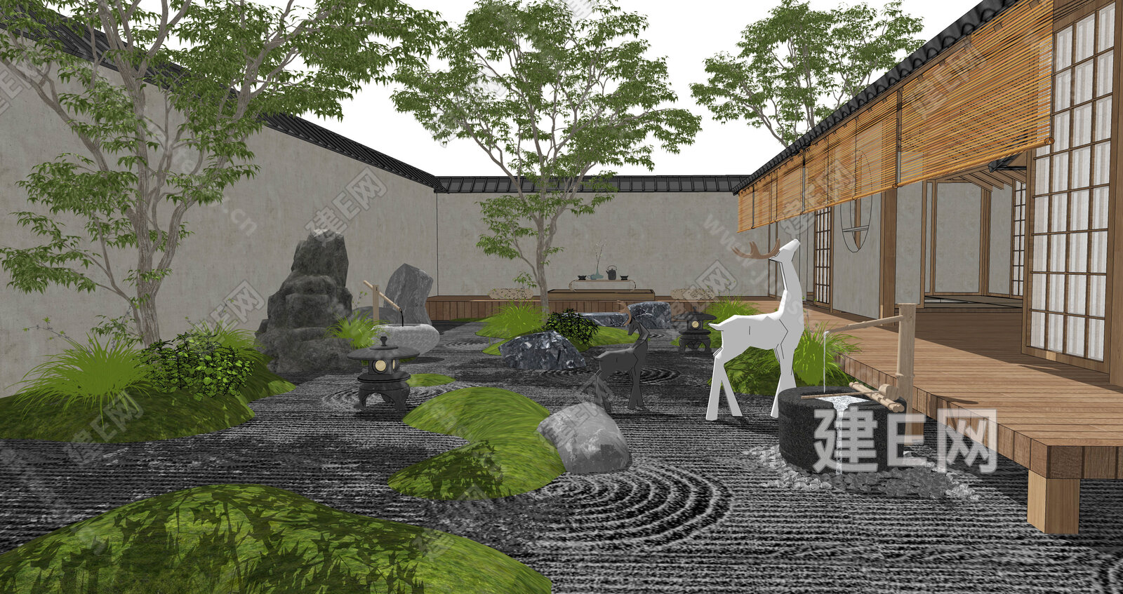 日式庭院景观模型SU模型下载[ID:103304573]_建e网su模型