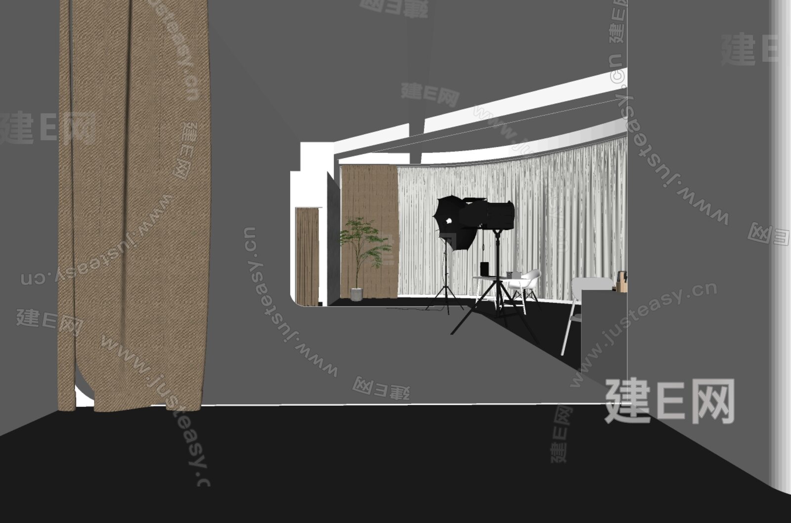 现代摄影棚模型SU模型下载[ID:104090919]_建e网su模型
