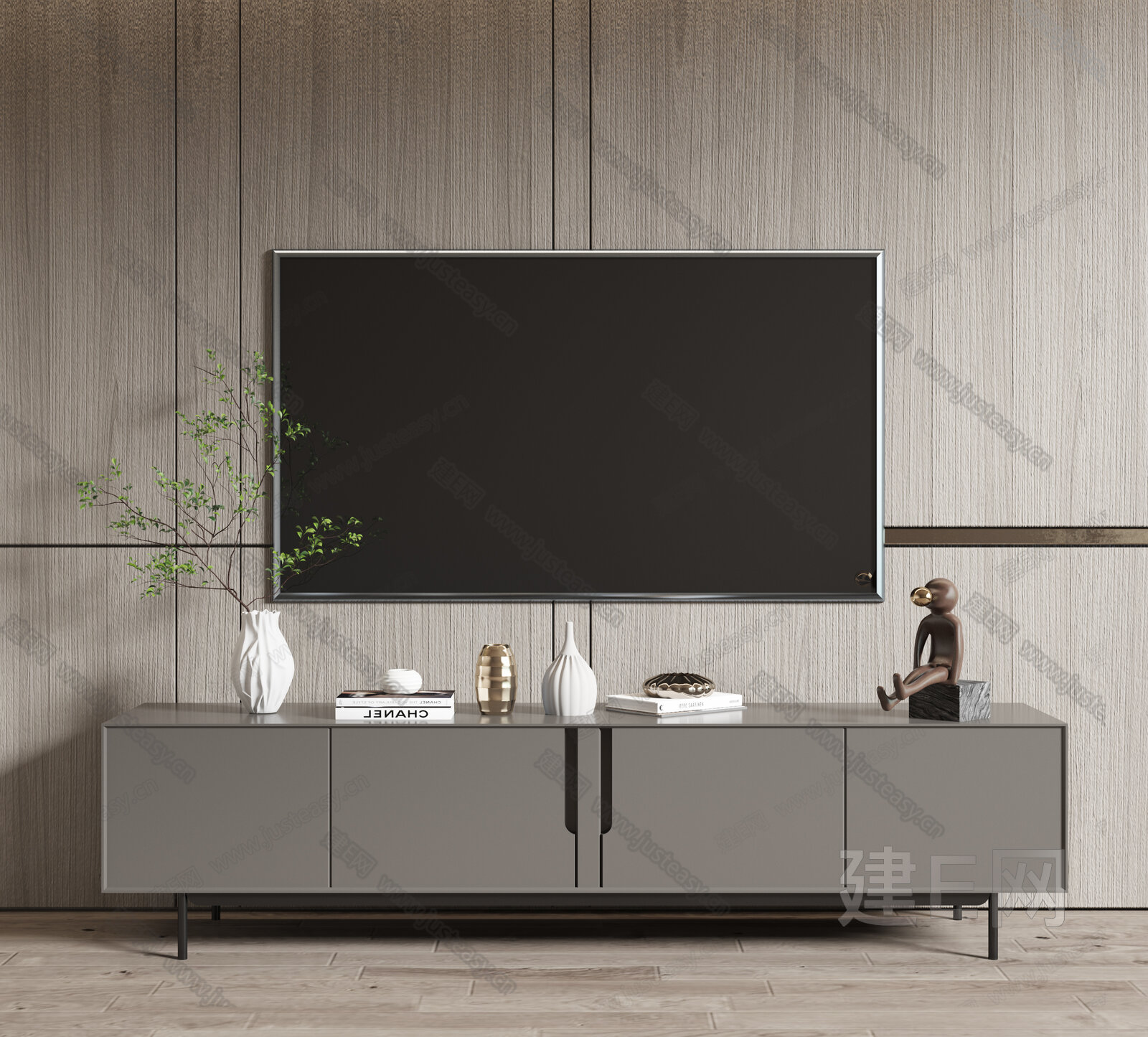 现代电视柜模型SU模型下载[ID:103959853]_建E室内设计网