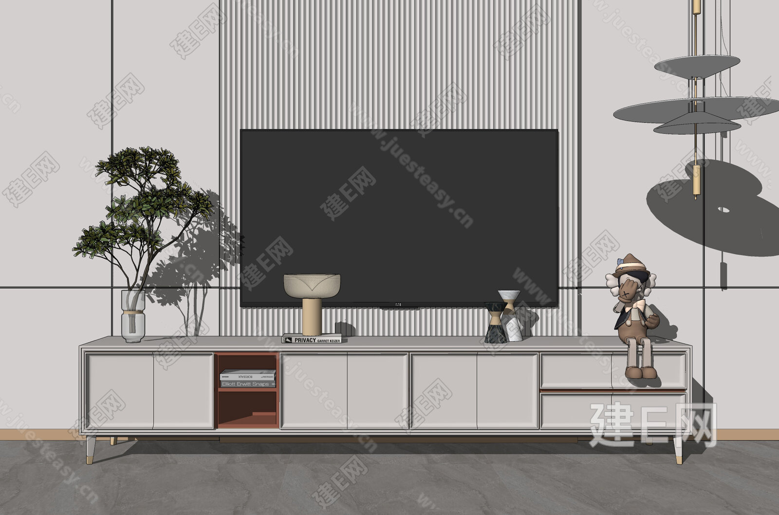 现代电视柜模型SU模型下载[ID:103894382]_建E室内设计网