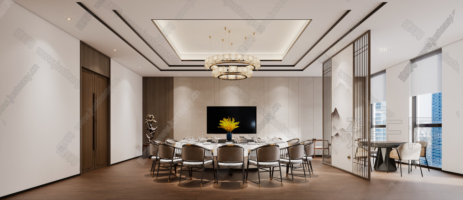 新中式餐饮包房3d模型下载[ID:113989089]_建e网3d模型