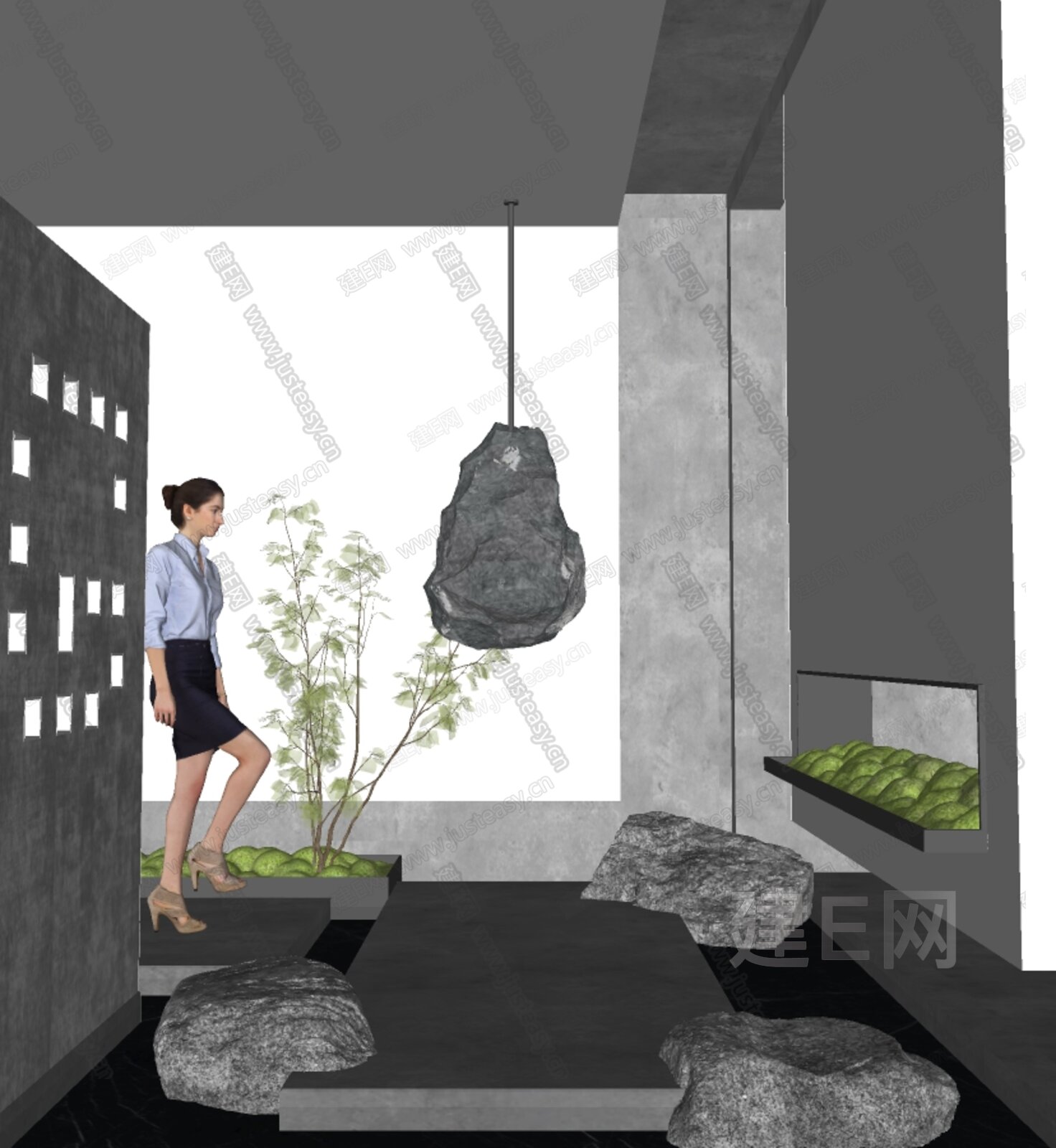现代室内景观造景模型SU模型下载[ID:104418764]_建E室内设计网