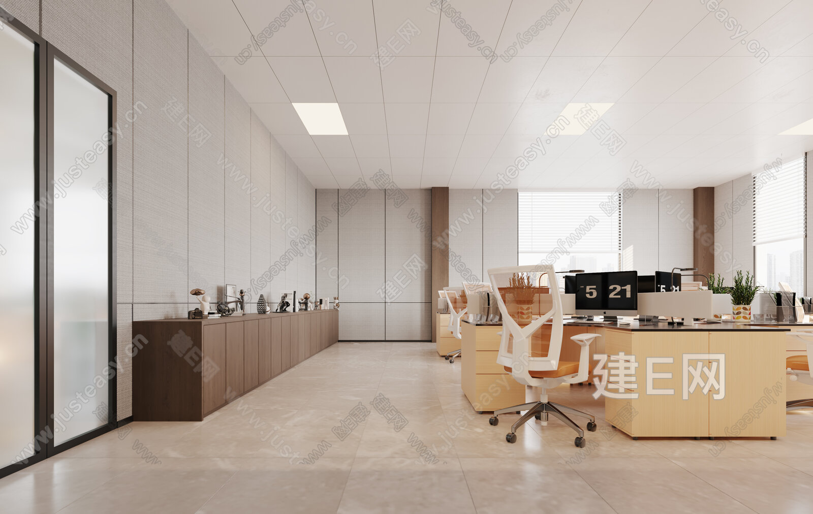 现代公共办公室3d模型下载[ID:115234058]_建e网3d模型