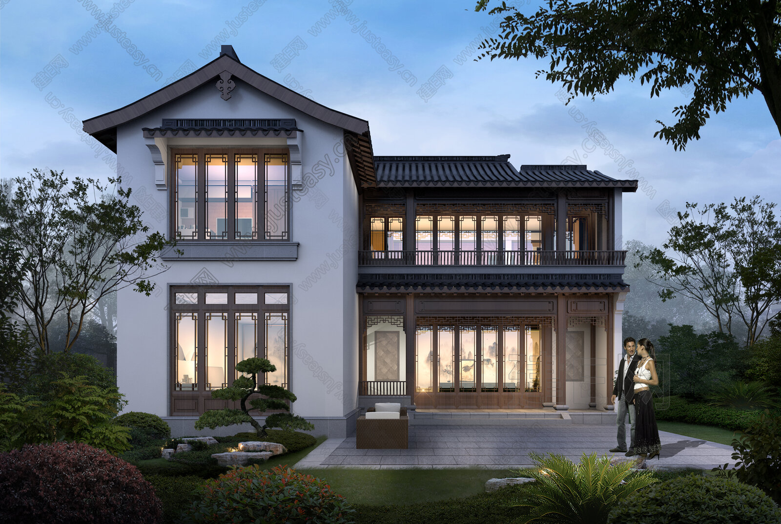 新中式别墅模型SU模型下载[ID:113331576]_建e网su模型